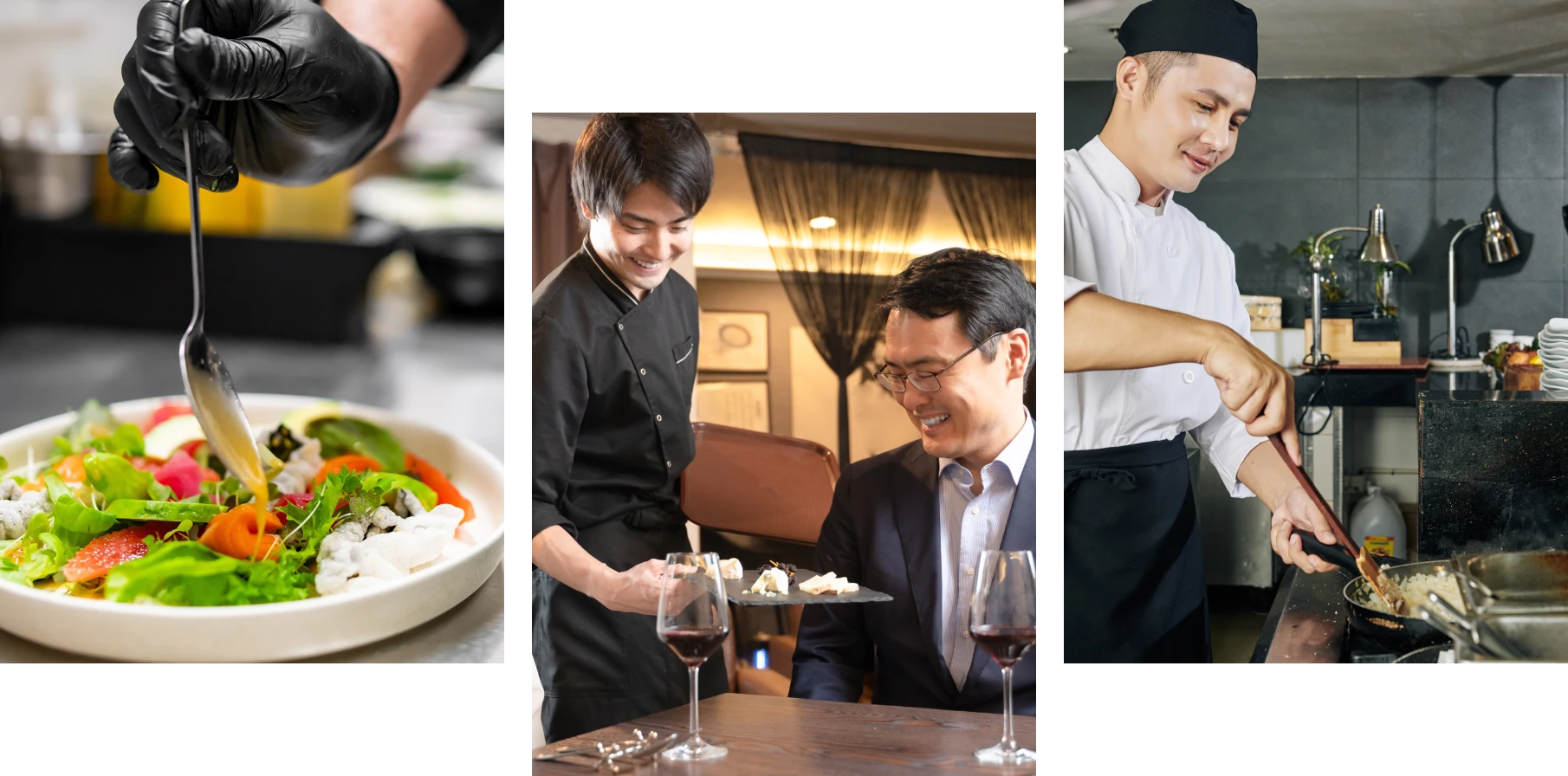 料理、料理人、ウェイターの様子